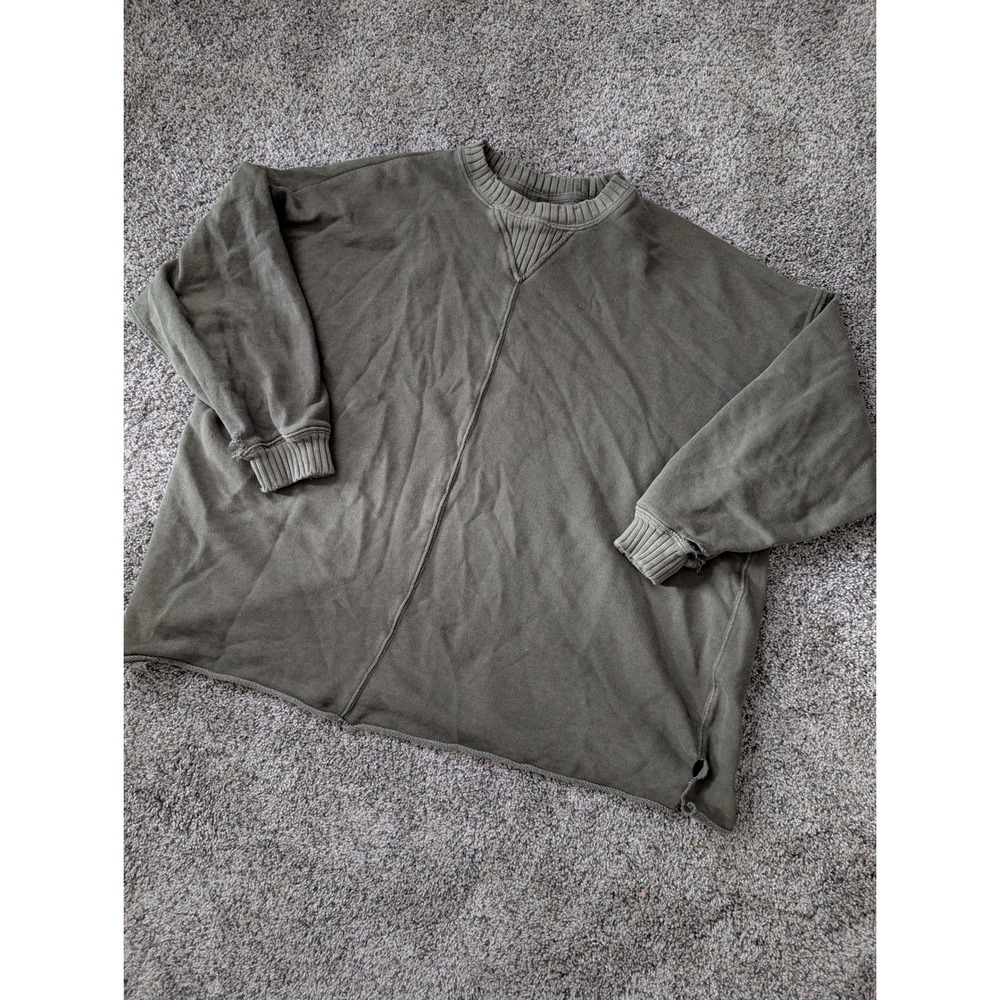 AE Oversized Distressed Sweatshirt Crewneck Olive Green Pullover‎